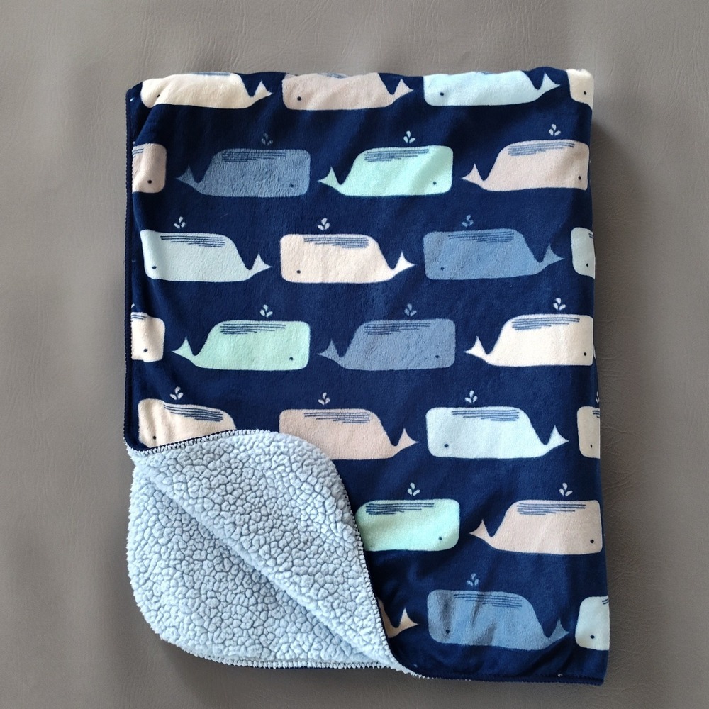 Cloud‎ Island Whale Baby Blanket Sherpa Blue Gray White 30" x 38" Target